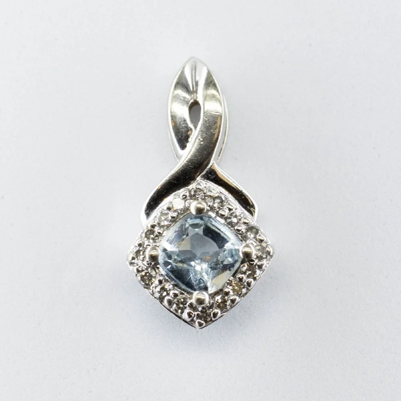 personalized photo locket necklace 10k White Gold Cushion Aquamarine and Diamond Pendant | 0.32ctw personalized photo locket necklace 10k White Gold Cushion Aquamarine and Diamond Pendant | 0.32ctw
