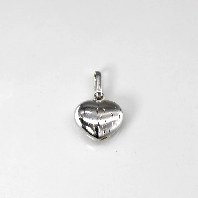 hypoallergenic earrings for sensitive ears 10k White Gold Puffed Heart Pendant