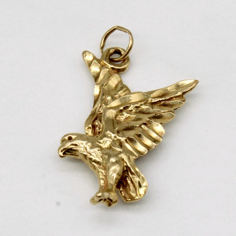 hammered sterling silver band 10k Yellow Gold Bird Charm
