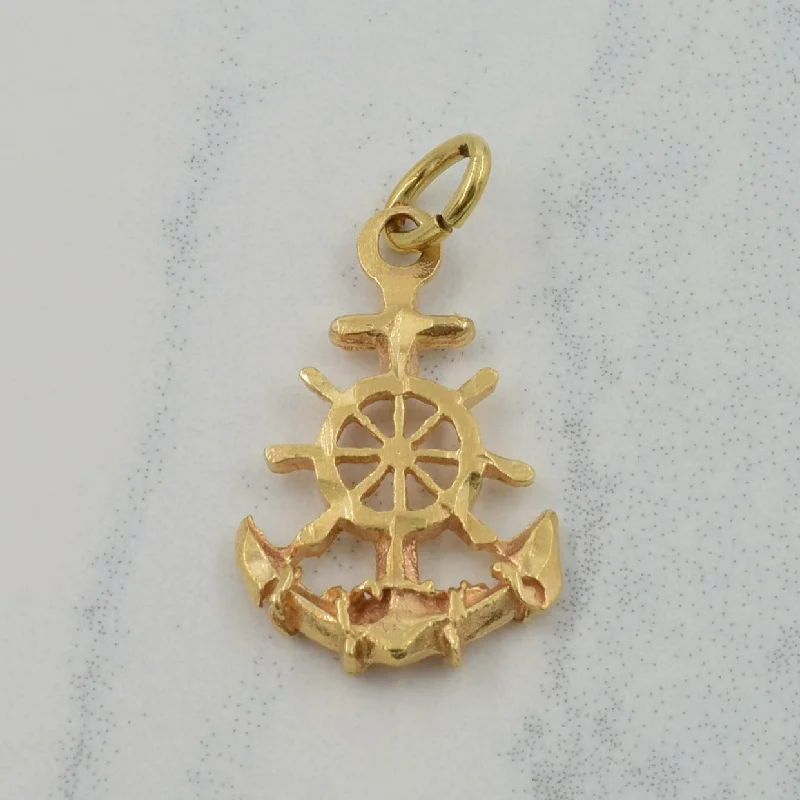 unique wooden bead necklace 10k Yellow Gold Ship Wheel & Anchor Charm |