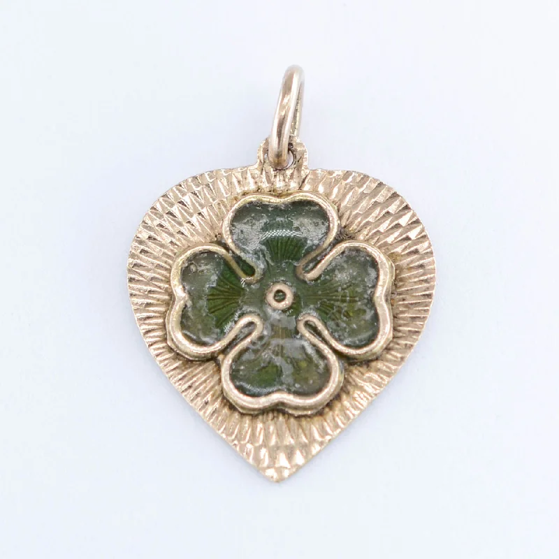 14k Green Enamel Clover Charm