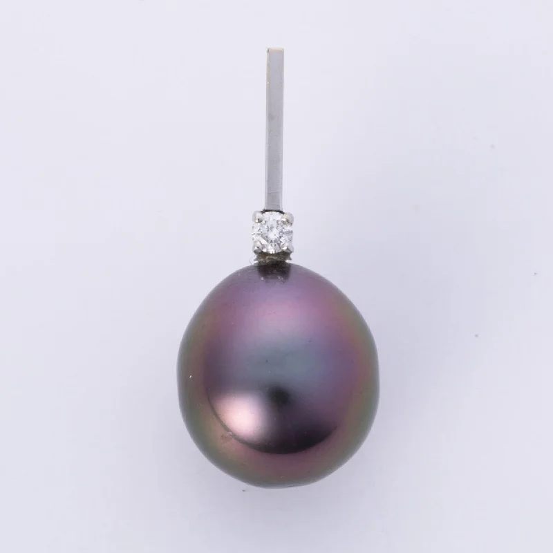 adjustable braided rope ring 14k White Gold Diamond and Black Tahitian Pearl Pendant | 0.05ct, 12mm adjustable braided rope ring 14k White Gold Diamond and Black Tahitian Pearl Pendant | 0.05ct, 12mm