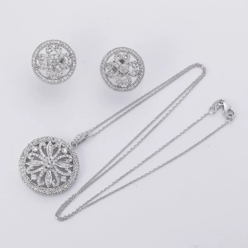 dainty silver hamsa bracelet 14k White Gold Diamond Necklace and Earring Set | 1.61ctw | 17" dainty silver hamsa bracelet 14k White Gold Diamond Necklace and Earring Set | 1.61ctw | 17"