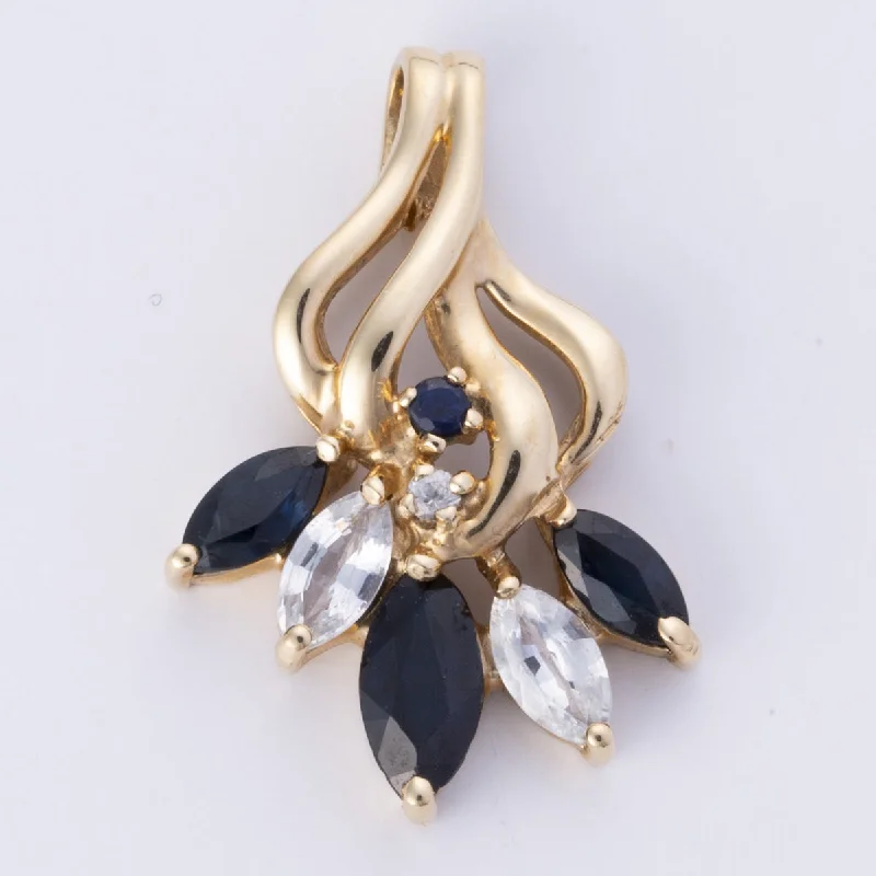 bold gothic vampire ring 14k Yellow Gold Colorless and Blue Sapphire Pendant | 1.75ctw bold gothic vampire ring 14k Yellow Gold Colorless and Blue Sapphire Pendant | 1.75ctw