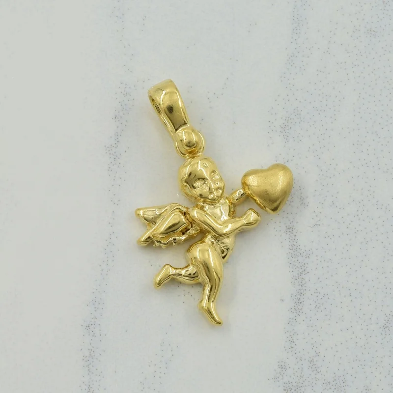 minimalist diamond stud earrings 14k Yellow Gold Cupid Charm |