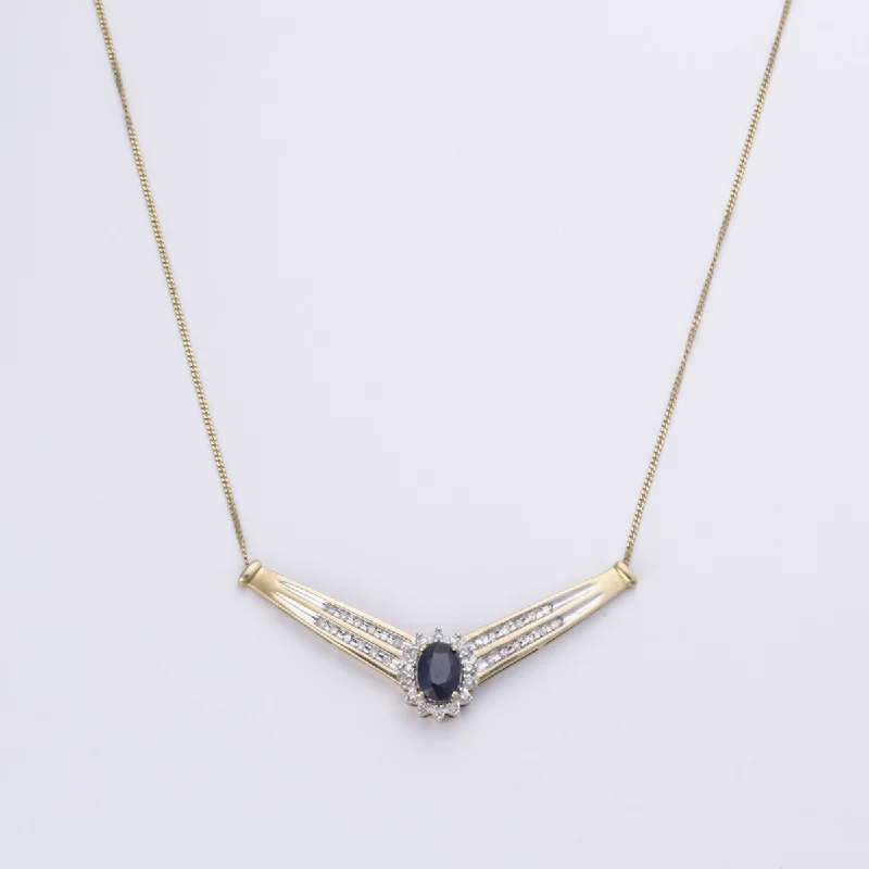 white gold diamond cluster ring 14k Yellow Gold Sapphire and Diamond Necklace | 0.93ct, 0.25ctw | 18"
