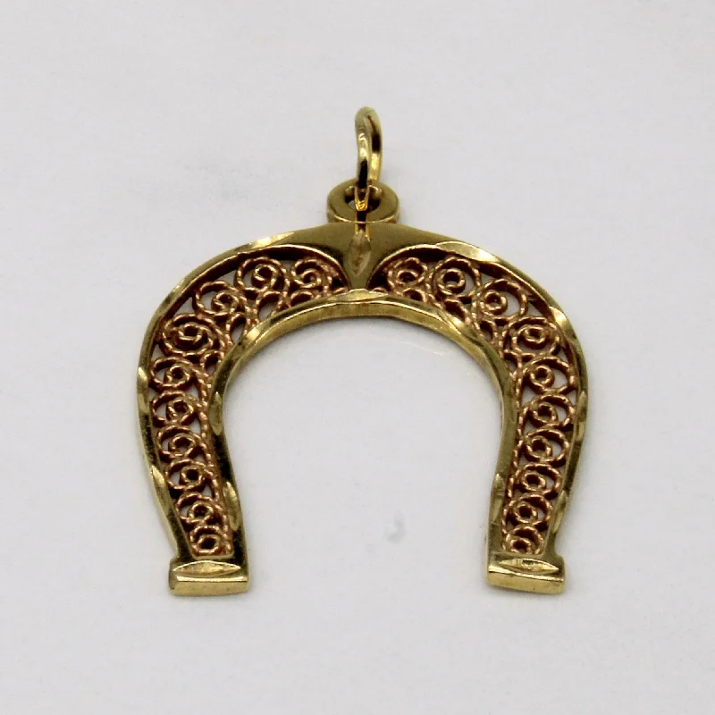 14k Yellow Gold Ornate Horseshoe Pendant