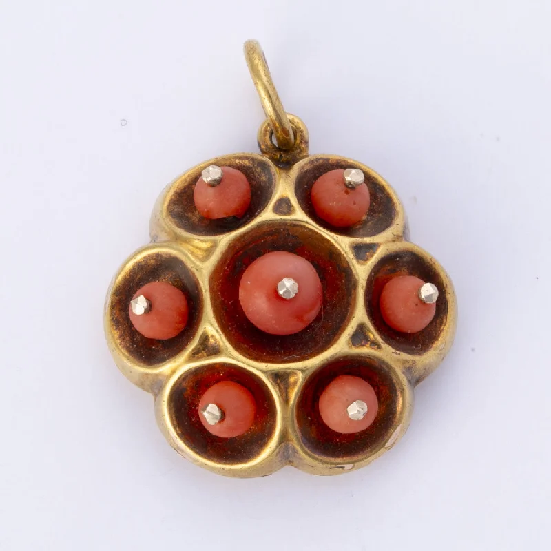 silver-plated bar necklace Antique 15k Yellow Gold Bead Coral with Water Color Painting Pendant | 4ctw