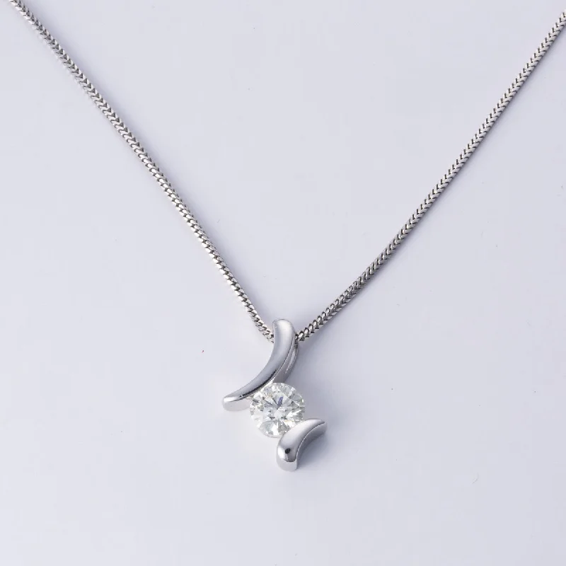 delicate angel wings necklace 18k White Gold Solitaire Pendant & Chain | 1.10 ct