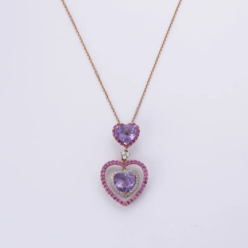 elegant art deco necklace 18k Yellow Gold Amethyst Ruby Diamond Necklace | 4.57ctw, 0.93ctw, 0.22ctw | 20" elegant art deco necklace 18k Yellow Gold Amethyst Ruby Diamond Necklace | 4.57ctw, 0.93ctw, 0.22ctw | 20"