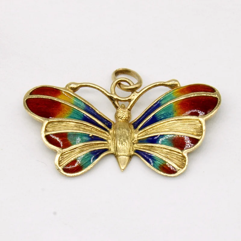 waterproof beach anklet stainless steel 18k Yellow Gold Enamel Butterfly Pendant