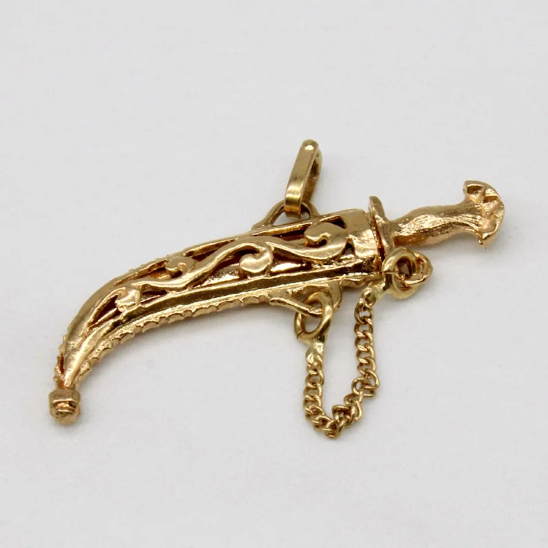 handmade braided leather necklace 18k Yellow Gold Knife Pendant