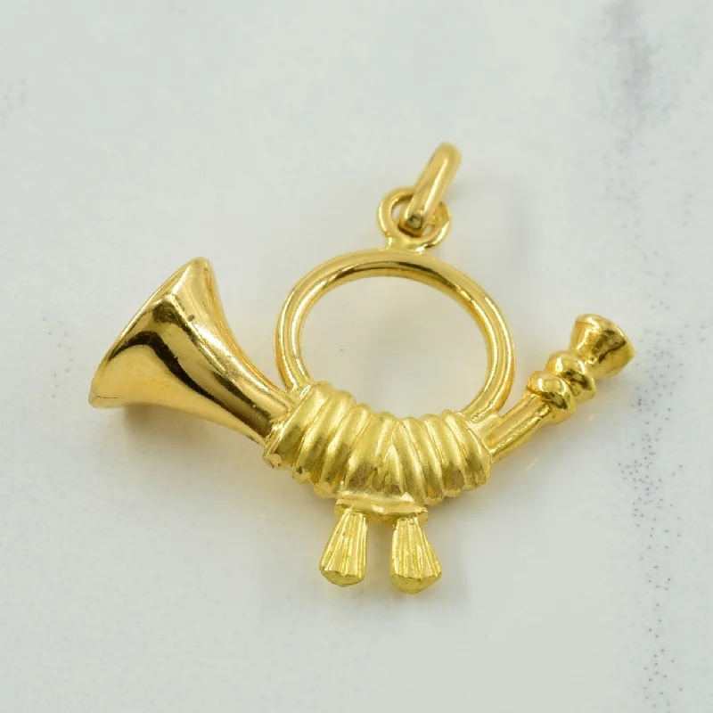 bold Cuban link bracelet men 18k Yellow Gold Post Horn Pendant |