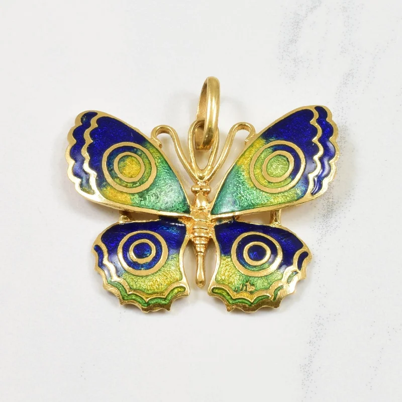 20k Yellow Gold Enameled Butterfly Pendant