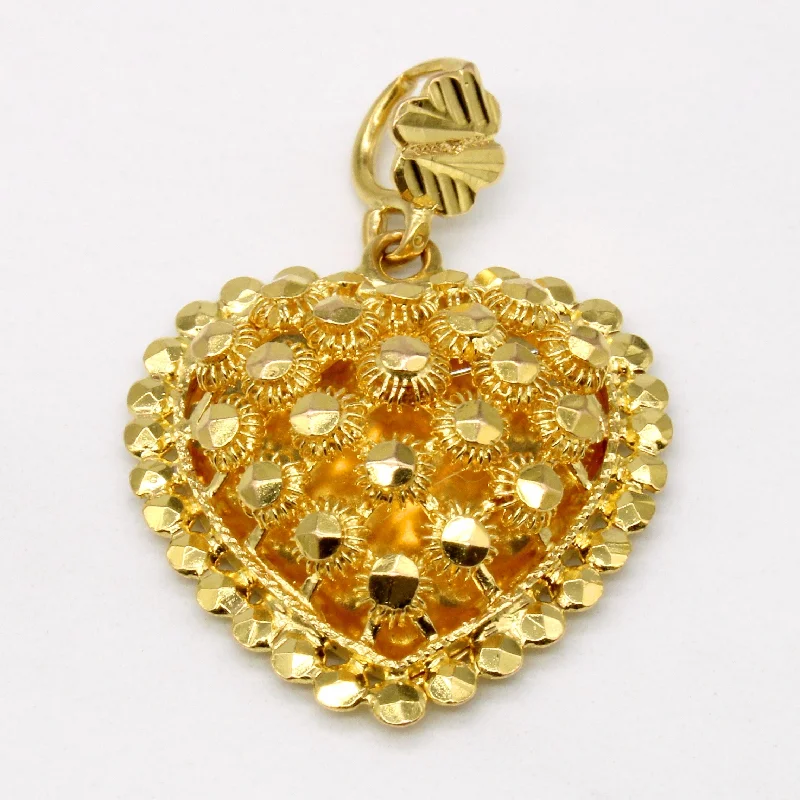 fine silver herringbone necklace 21k Yellow Gold Heart Pendant