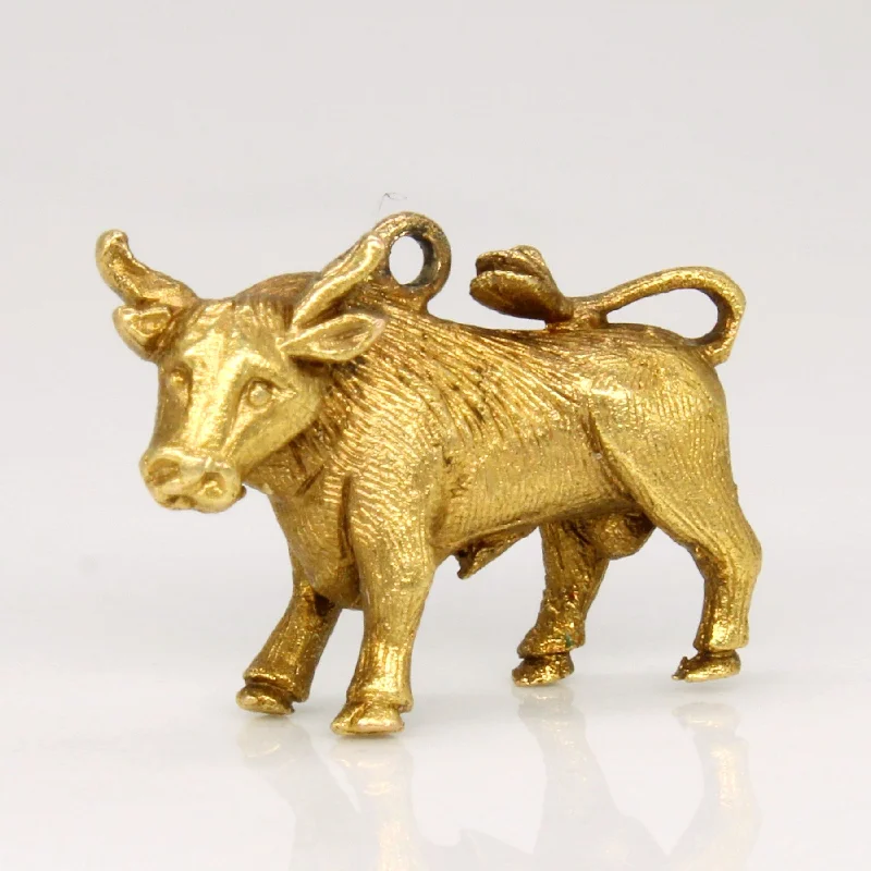 minimal gold ring stack 9k Yellow Gold Bull Charm