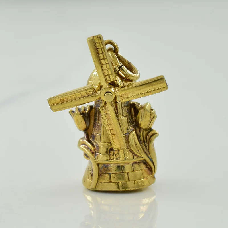 diamond wedding band for women 9k Yellow Gold Windmill Charm |