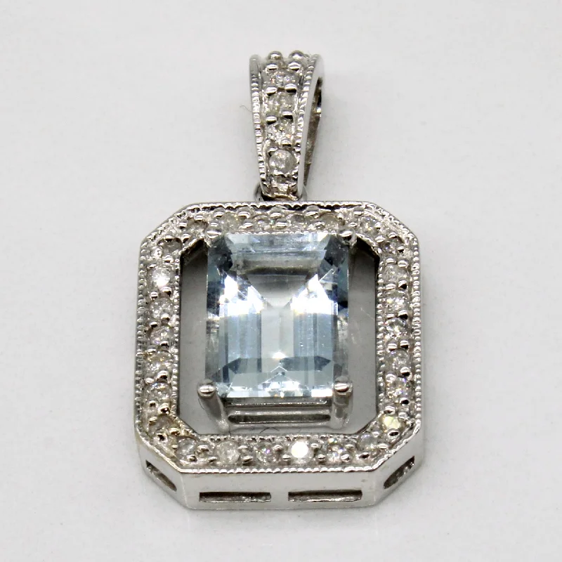 vintage flower brooch pin Aquamarine & Diamond 14k Pendant | 2.00ct, 0.25ctw |