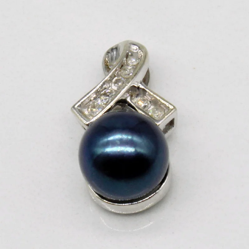 custom name necklace gold Black Pearl & Diamond 10k Pendant | 0.08ctw |