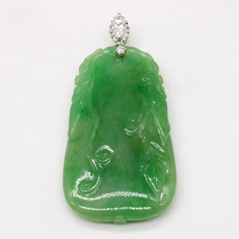 unique silver branch ring Carved Jadeite & Diamond Pendant | 30.00ct, 0.12ctw |