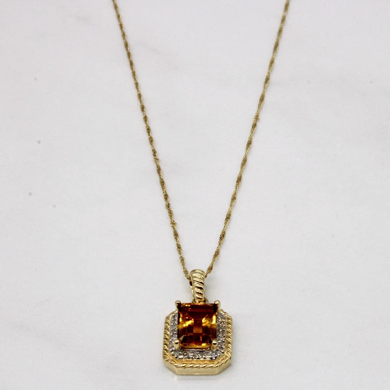 Citrine & Diamond Square Pendant Necklace | 1.85ct, 0.09ctw | 18" |