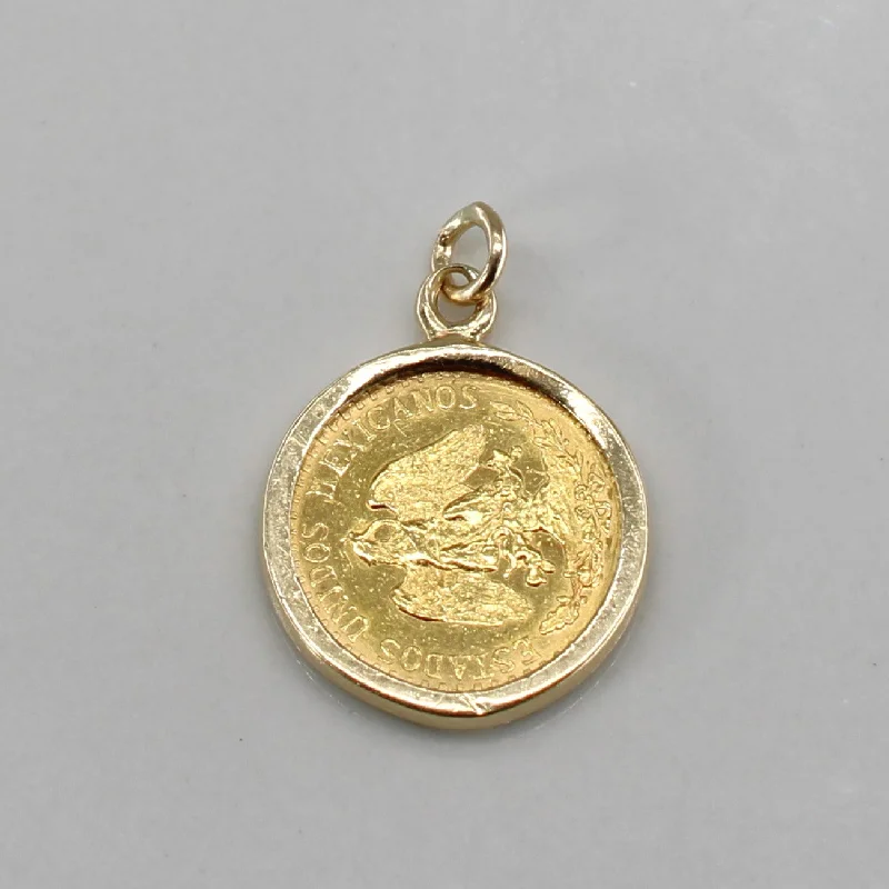 black stainless steel signet ring 22K Gold 1945 Dos Peso Mexican Coin in 10k Pendant Setting