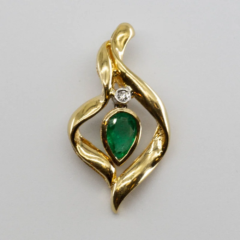 hammered silver wedding band Emerald & Diamond 14k Pendant | 0.51ct, 0.02ctw |