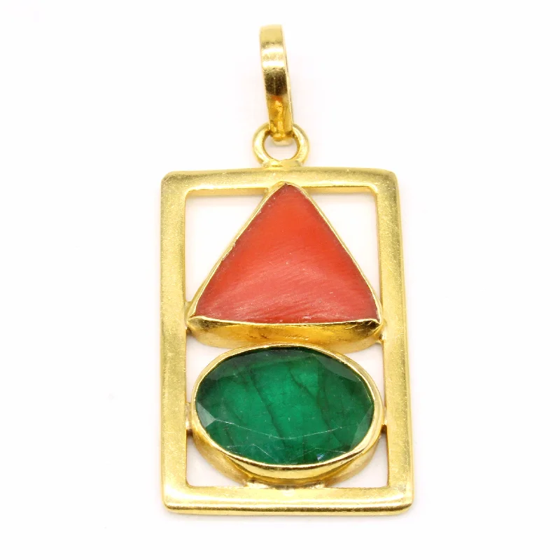 colorful gemstone engagement ring Coral & Emerald Pendant | 3.50ct, 2.30ct |