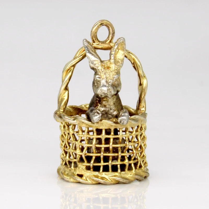 modern geometric gold ring Rabbit Charm with 9k Basket and Sterling Silver Rabbit