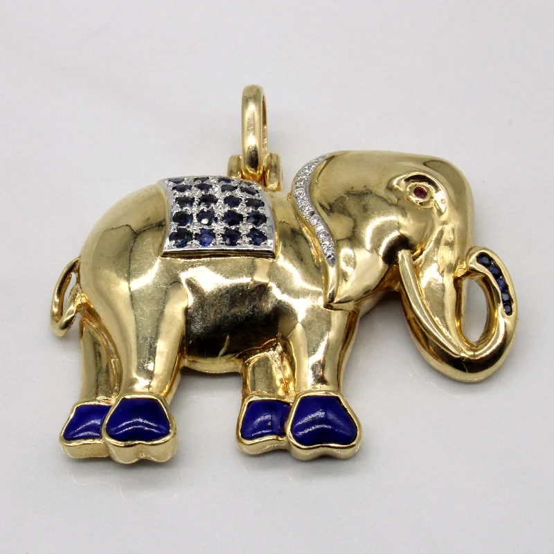 diamond halo engagement ring Multi Gem Elephant 14k Pendant | 2.80ctw |