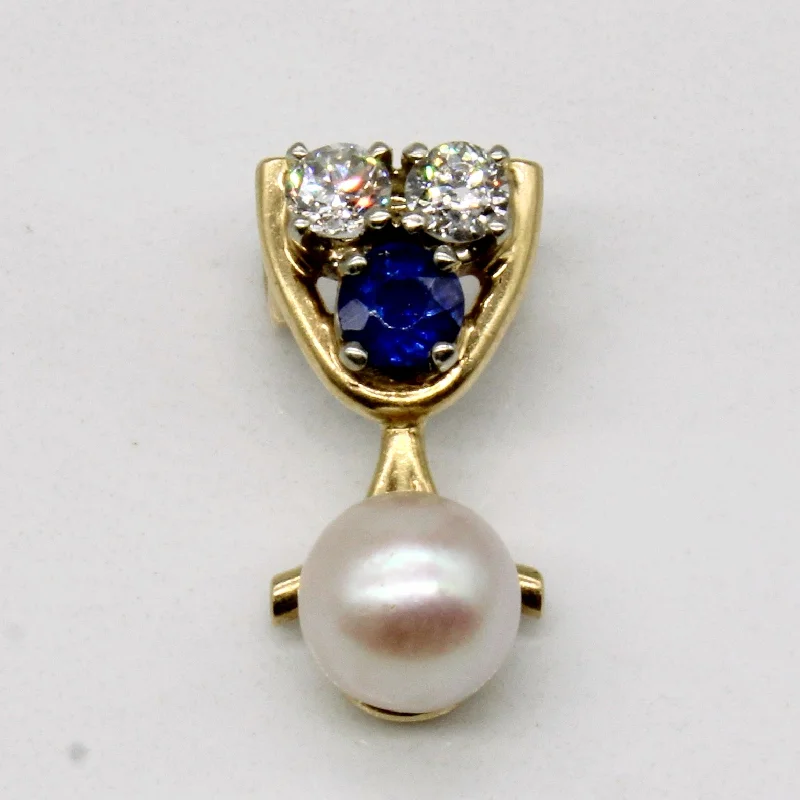 antique filigree wedding band Diamond, Sapphire and Pearl 14k Pendant | 0.18ctw, 0.22ct |
