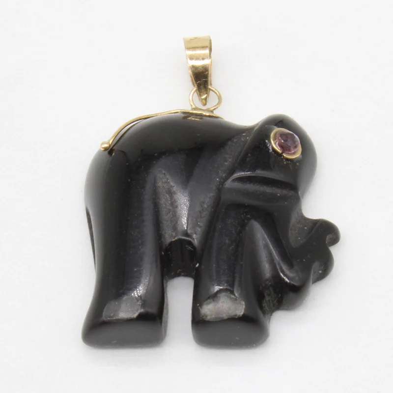 emerald gemstone earrings Onyx & Ruby Elephant 14k Pendant | 12.00ct, 0.03ct |