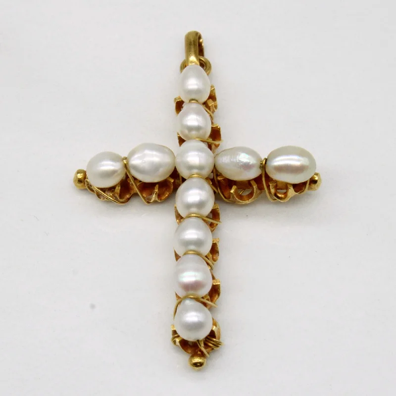 handmade gold nugget ring Pearl Cross Pendant