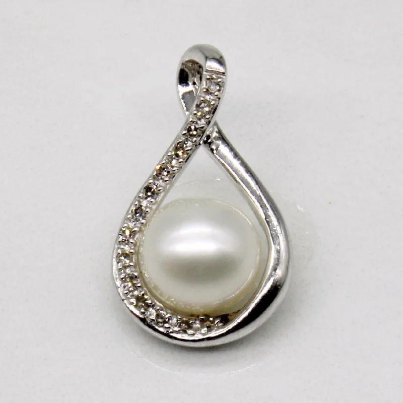 silver moon phase pendant Pearl & Diamond Sterling Silver Pendant | 0.04ctw |