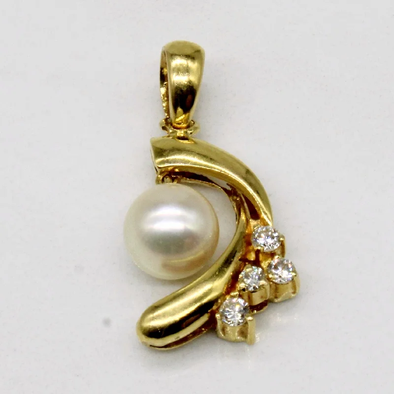 adjustable charm bracelet sterling silver Pearl & Diamond Pendant | 0.11ctw |