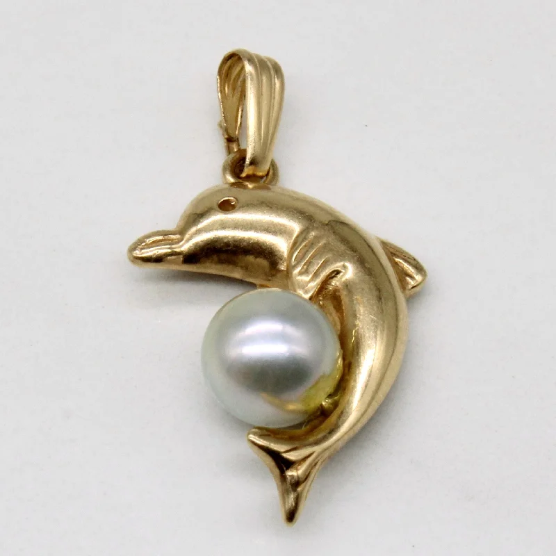 personalized initial ring stackable Pearl Dolphin Pendant