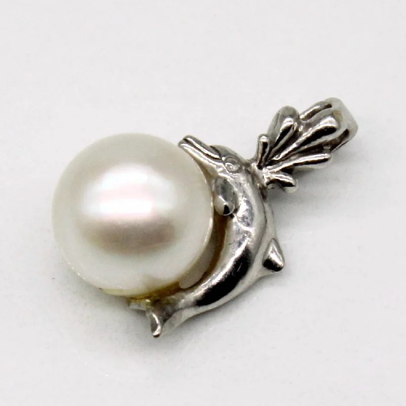 thin silver chain necklace Pearl Dolphin Pendant