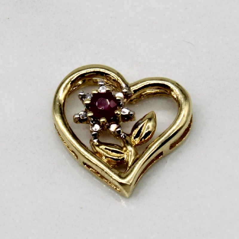 Ruby & Diamond Flower Heart Pendant | 0.06ct, 0.01ct |