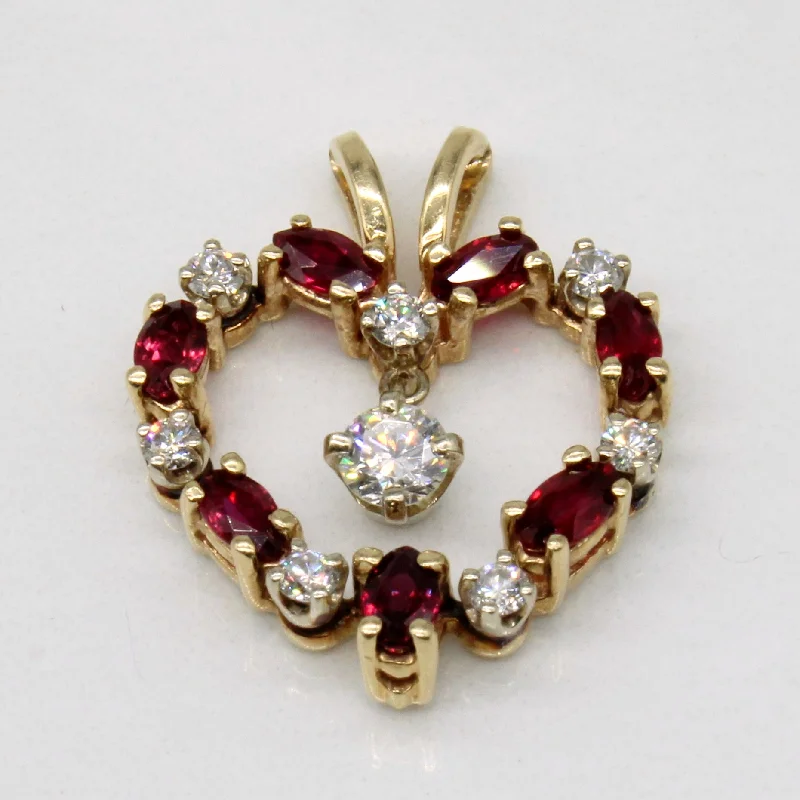 gold engagement ring vintage Ruby & Diamond Heart 14K Pendant | 0.70ctw, 0.38ctw |