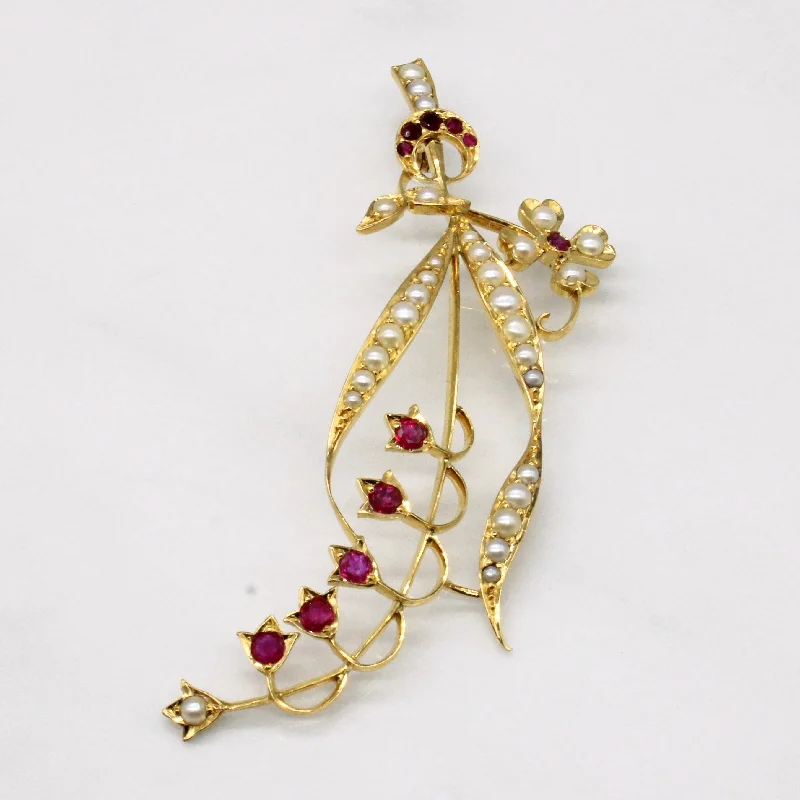 adjustable moon phase bracelet Ruby & Pearl Ornate Brooch & Pendant | 0.40ctw |