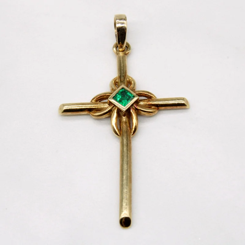 adjustable charm bracelet sterling silver Synthetic Emerald Cross 10K Pendant | 0.22ct |