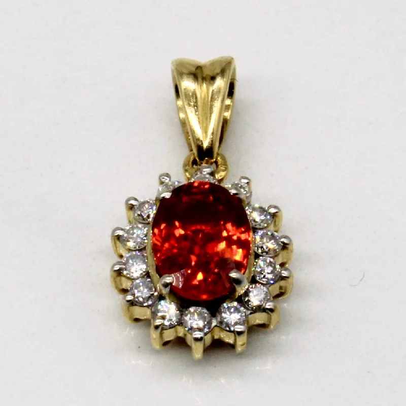 bohemian gemstone choker Synthetic Orange Sapphire & Diamond Pendant | 1.08ct, 0.21ctw |