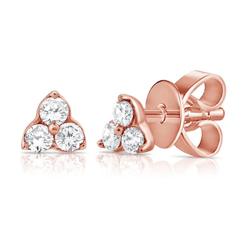 3 Stone Classic Clover Design Diamond Stud Earrings