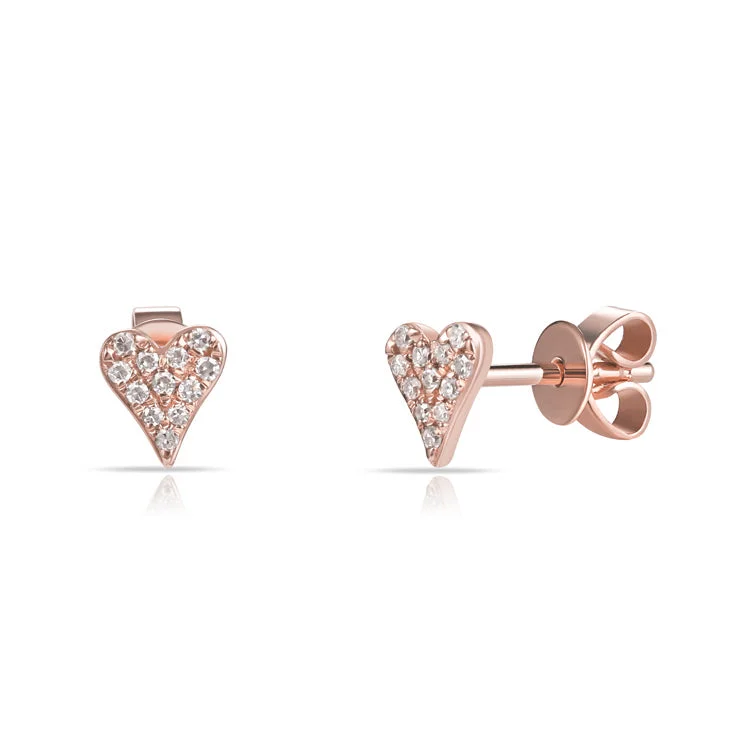 Pave Set Heart Shaped Stud Earrings with Diamonds