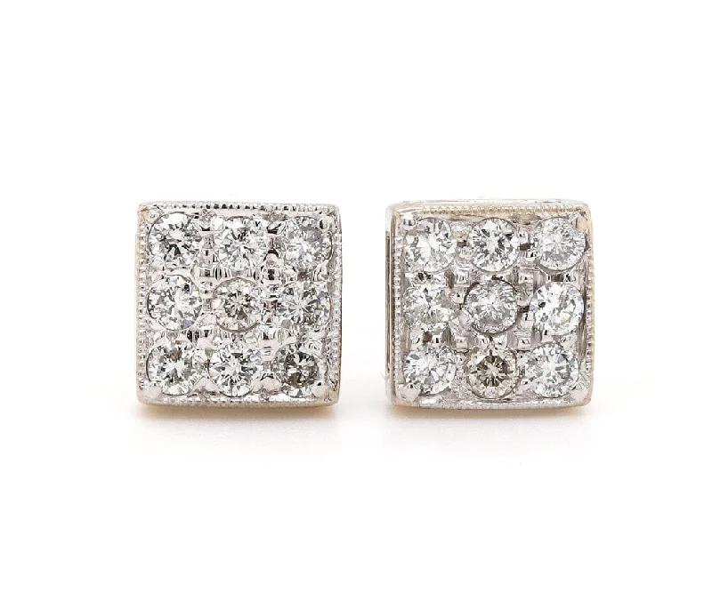 hammered silver wedding band 1.00ctw Diamond Cluster Square Shaped Stud Earrings in 14K