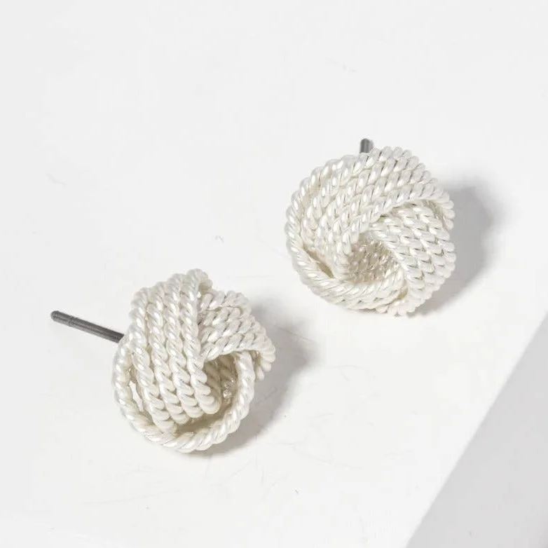 statement silver feather earrings Silver Chunky Rope Love Knot Stud Earrings