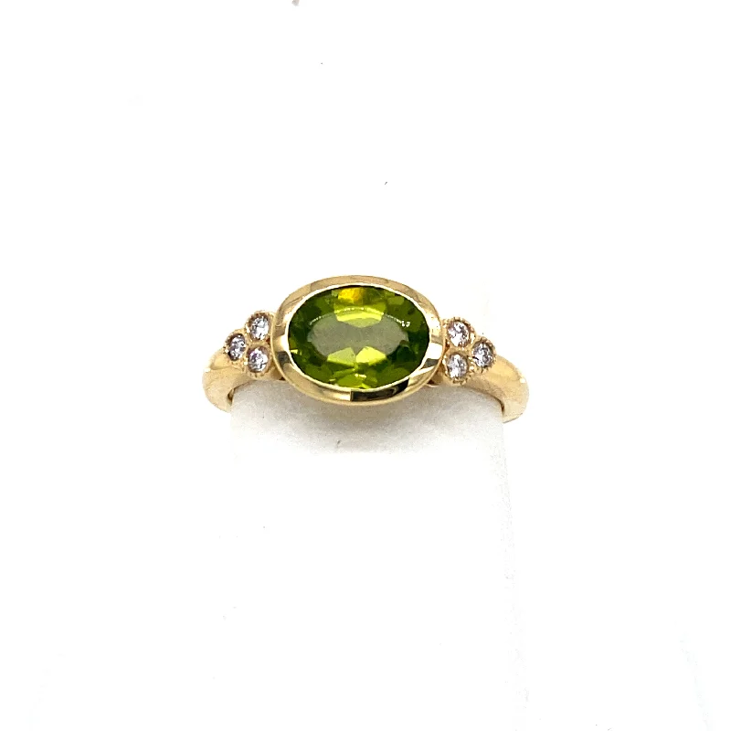 sparkling diamond drop earrings 14k 1.5 Peridot Bezel with 0.08ct Diamonds Ring