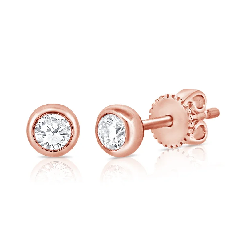 silver-plated bar necklace 14K Gold Bezel-Set Diamond Stud Earrings