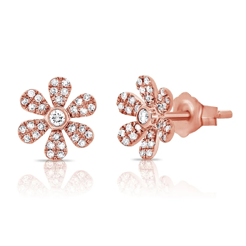 star-shaped cartilage stud earrings 14K Gold Flower Stud Earrings with Diamonds