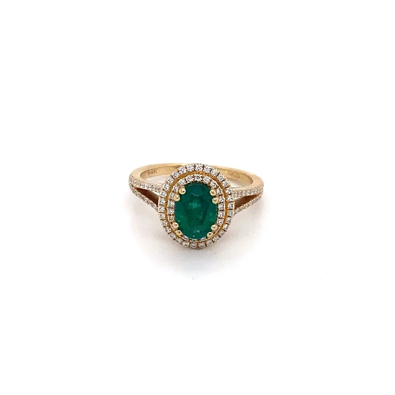 custom silver charm bracelet 14k Yellow Gold Emerald and Double Diamond Halo Ring